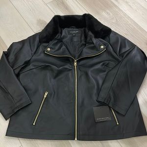 Marc New York Faux Leather Bomber Jacket Fur Collar sz 1x NWT